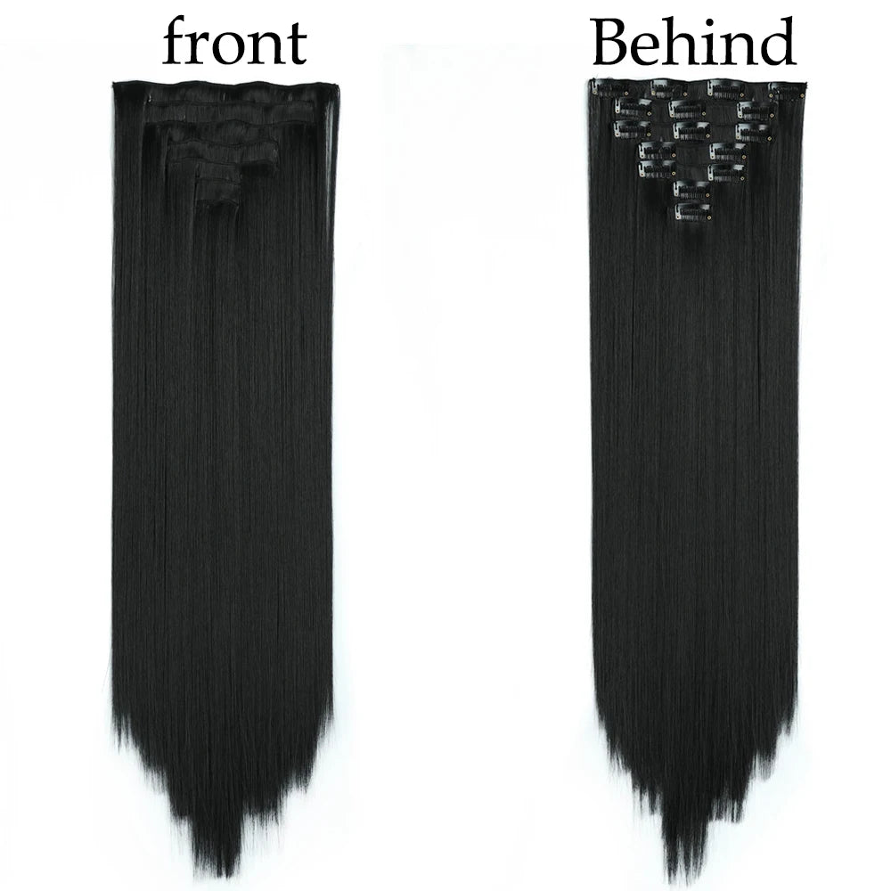 24Inchs 16 Clips in Hair Extensions Long Straight Synthetic