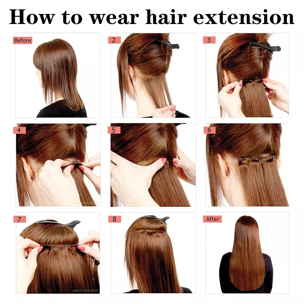 24Inchs 16 Clips in Hair Extensions Long Straight Synthetic