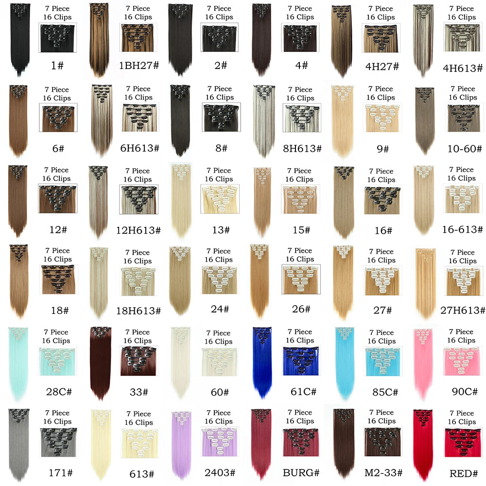 24Inchs 16 Clips in Hair Extensions Long Straight Synthetic