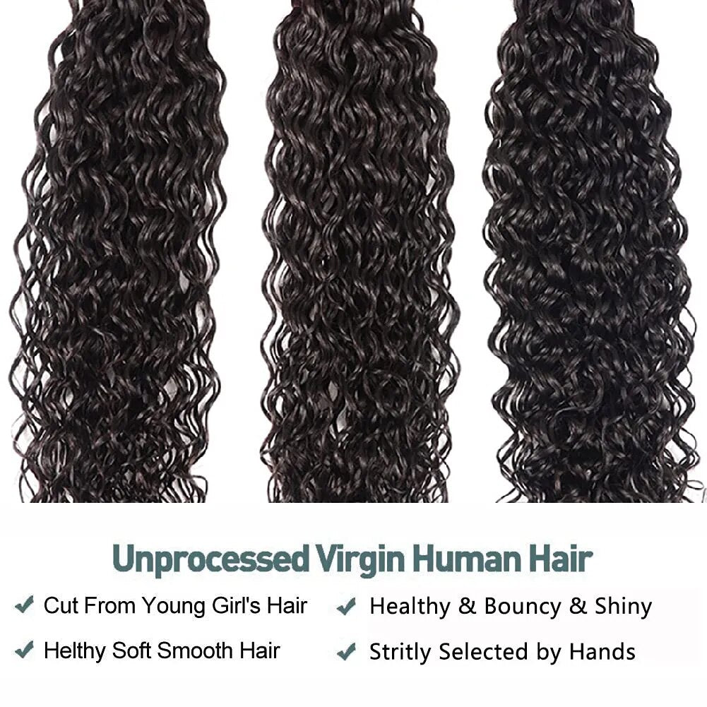 Water Wave Human Hair Bundles Curly Deep Wave 3 Bundles Brazilian Natural Black Human Hair Remy Hair 100% Human Hair Natural