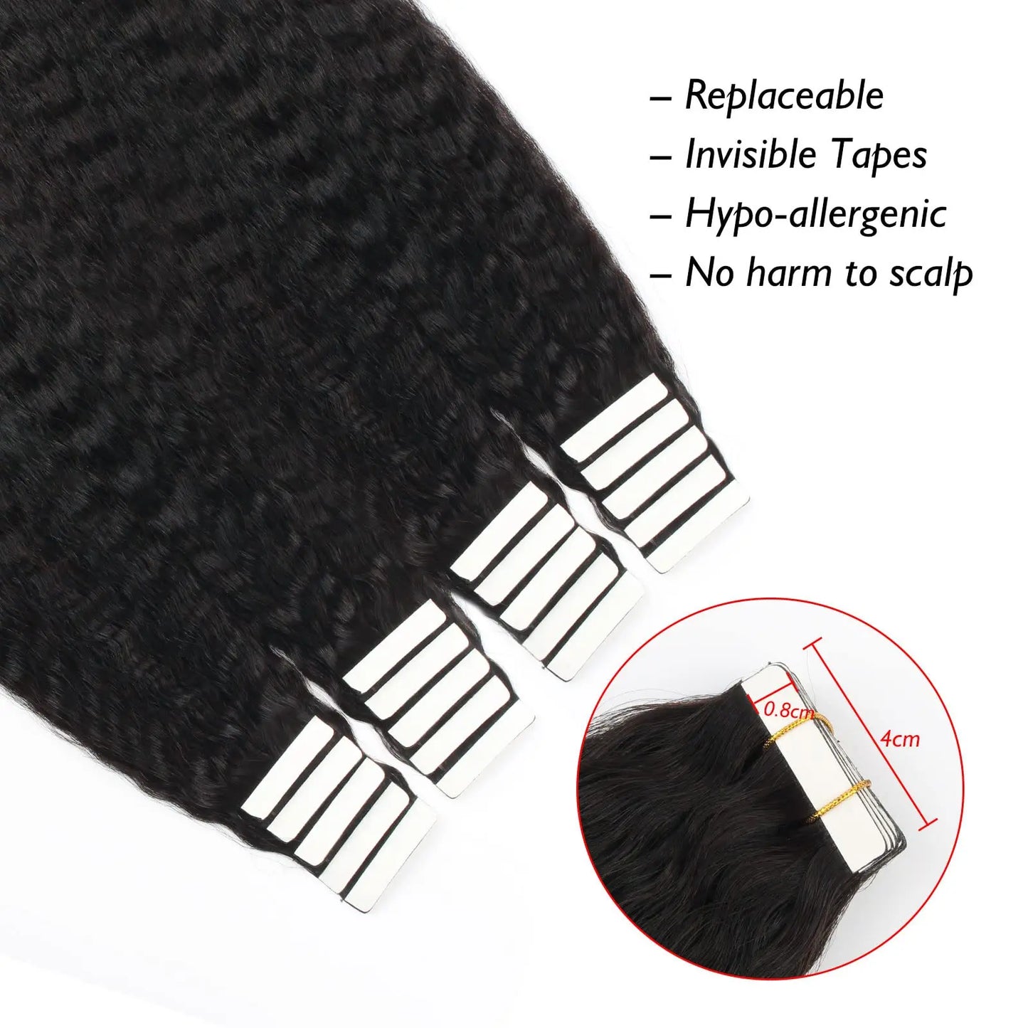 Kinky Straight Tape In Hair Extensions Human Hair Natural Black #1B Tape in Hair Extensions Real Remi Human Hair 16-26Inches