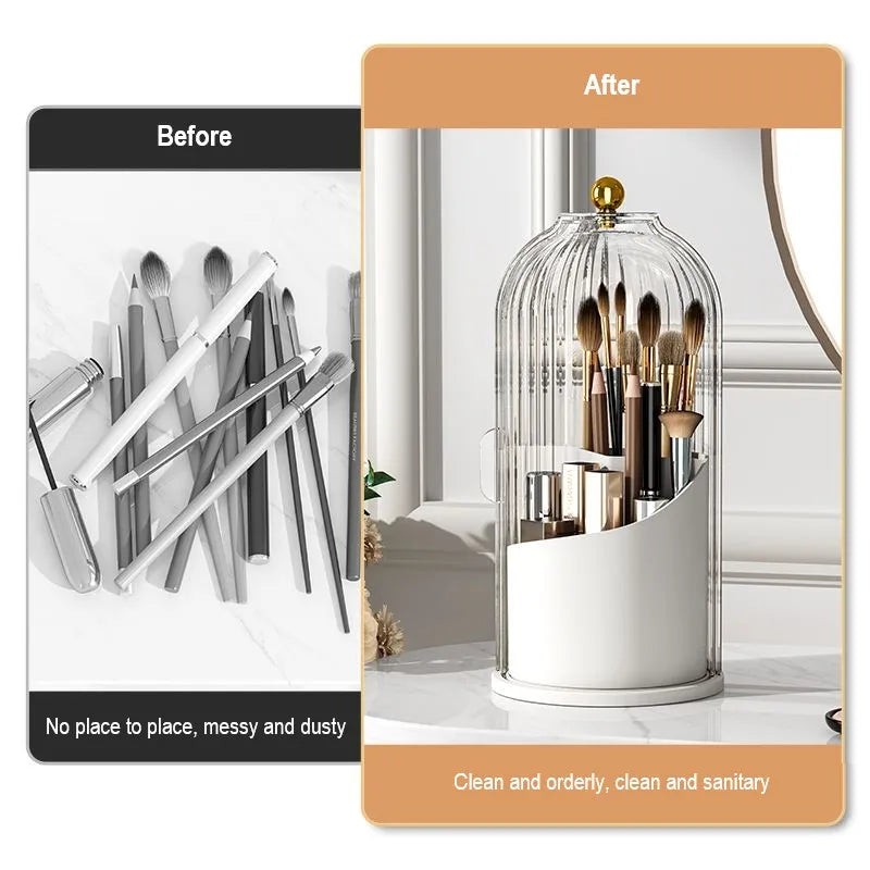 360° Rotating Makeup Brush Holder With Luxury Cosmetic Organizer
