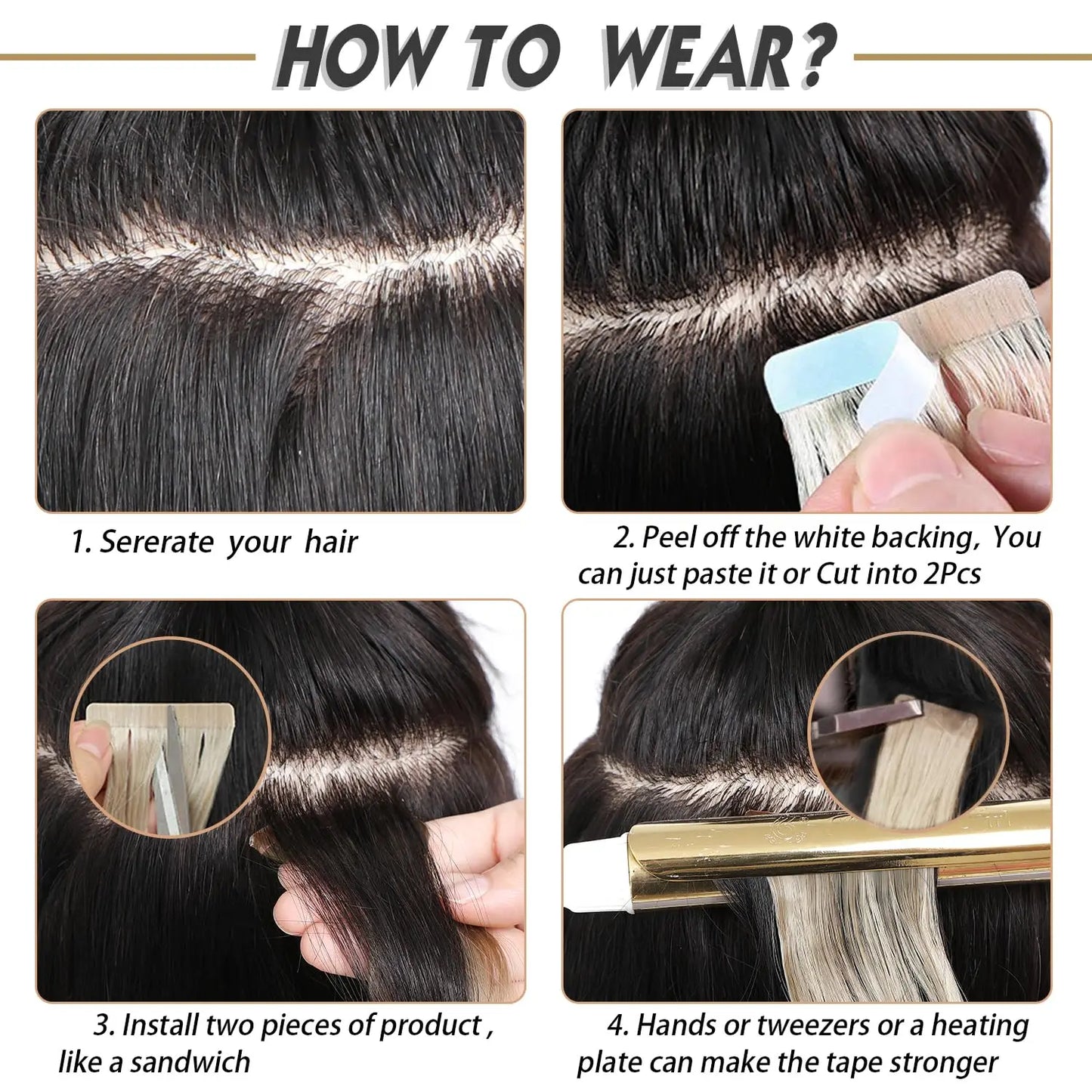 Tape In Hair Extensions Real Human Hair 100% 16inch-26inch