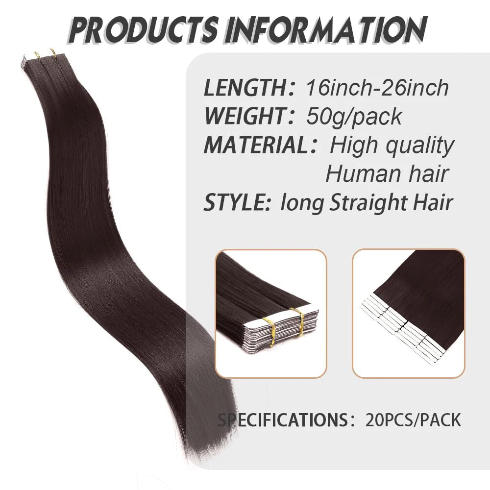 Tape In Hair Extensions Real Human Hair 100% 16inch-26inch