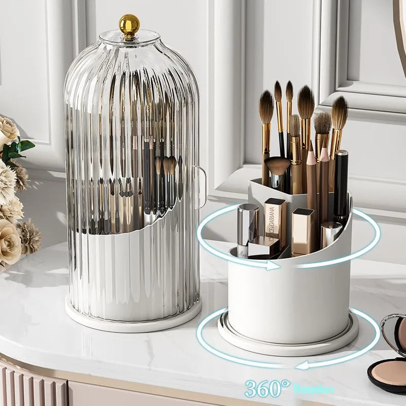 360° Rotating Makeup Brush Holder With Luxury Cosmetic Organizer