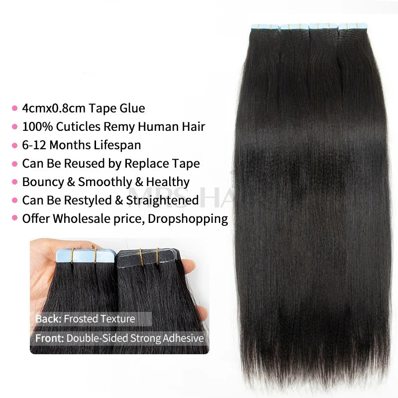 Tape In Hair Extensions Remy Human Hair 12-26 inch