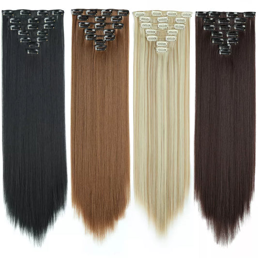 24Inchs 16 Clips in Hair Extensions Long Straight Synthetic