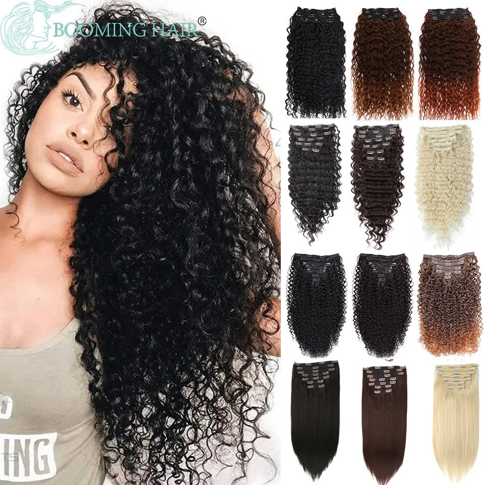 Kinky Curly Clip In Hair Extension Synthetic