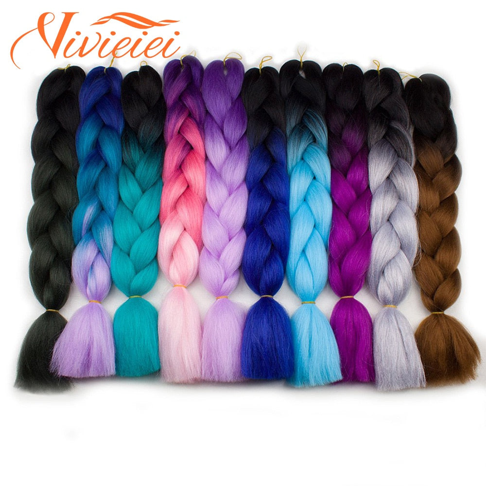 Synthetic Jumbo Braid 24 Inch Ombre Braiding Hair Extensions for Women DIY Cochet Hair Braids Purple Pink Yellow Blue Green