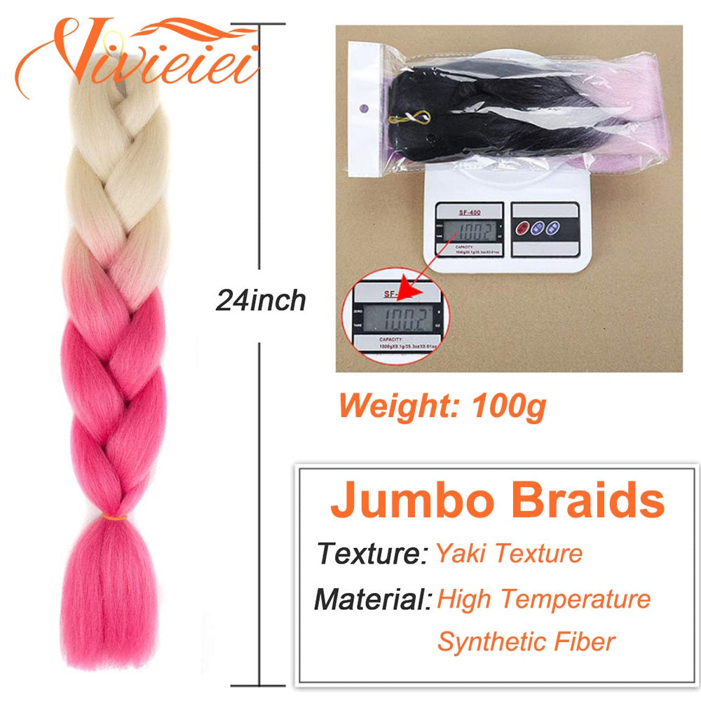 Synthetic Jumbo Braid 24 Inch Ombre Braiding Hair Extensions for Women DIY Cochet Hair Braids Purple Pink Yellow Blue Green